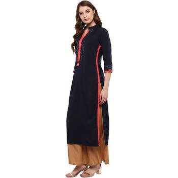 blue plain crepe  kurti 4