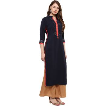 blue plain crepe  kurti 5