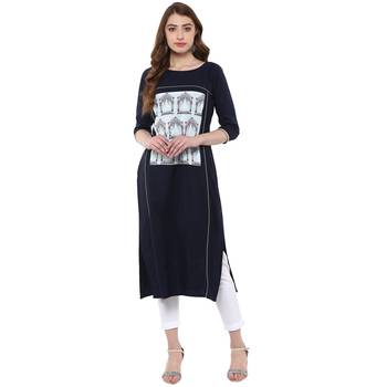 blue printed crepe  kurti 1