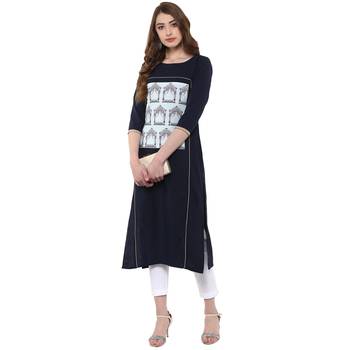 blue printed crepe  kurti 2