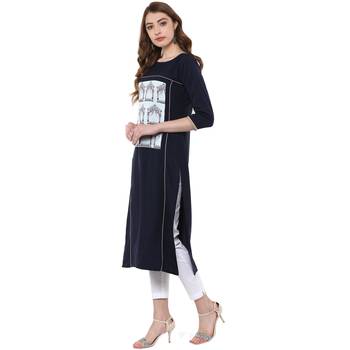 blue printed crepe  kurti 4