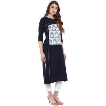 blue printed crepe  kurti 5