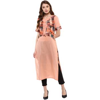 peach plain cotton  kurti 1