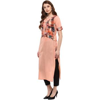 peach plain cotton  kurti 4