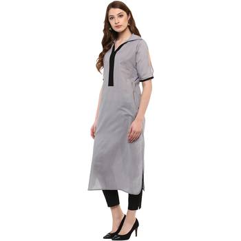 grey plain cotton  kurti 4