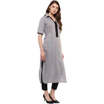 grey plain cotton  kurti 5