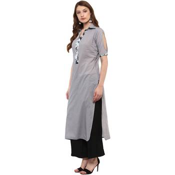 grey plain cotton  kurti 4