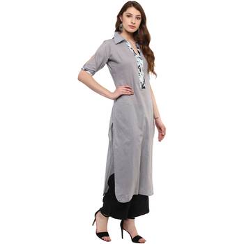 grey plain cotton  kurti 5