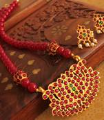 Beautiful Handmade Gold Plated Kemp Green Temple Necklace Set 