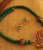 Beautiful Handmade Gold Plated Kemp Green Temple Necklace Set 