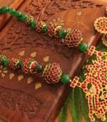 Beautiful Handmade Gold Plated Kemp Green Beads Temple Pendant Necklace Set