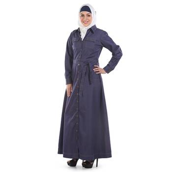Blue Denim Islamic Look Arabian Style Daily Wear For Women Long Abaya 2