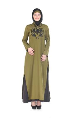 Green Polyester Islamic Look Arabian Style Daily Wear For Women Long Abaya 1