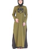 Green Polyester Islamic Look Arabian Style Daily Wear For Women Long Abaya