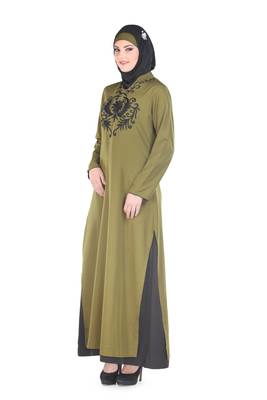 Green Polyester Islamic Look Arabian Style Daily Wear For Women Long Abaya 3