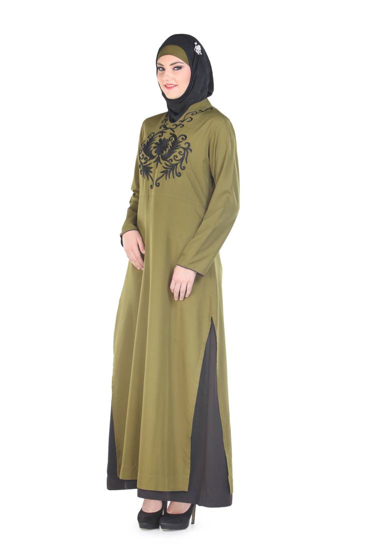 Green Polyester Islamic Look Arabian Style Daily Wear For Women Long Abaya