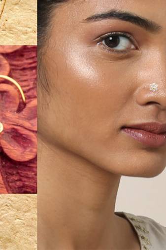 9 Diamond Designer Floral Red Nose Pin