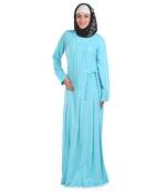 Blue Polyester Islamic Look Arabian Style Daily Wear For Women Long Abaya