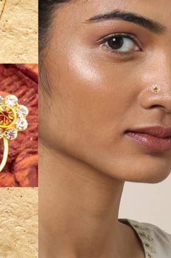 9 Diamond Designer Floral Yellow Nose Pin