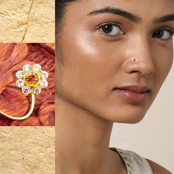 9 Diamond Designer Floral Yellow Nose Pin 1
