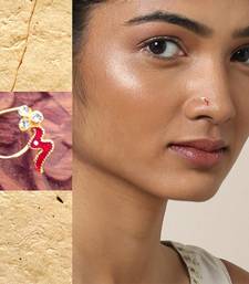 3 Diamond Designer Floral Zig - Zag Pattern Red Meenakari Nose Pin