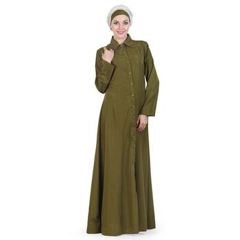 Green Polyester Islamic Look Arabian Style Daily Wear For Women Long Abaya 1