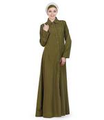 Green Polyester Islamic Look Arabian Style Daily Wear For Women Long Abaya