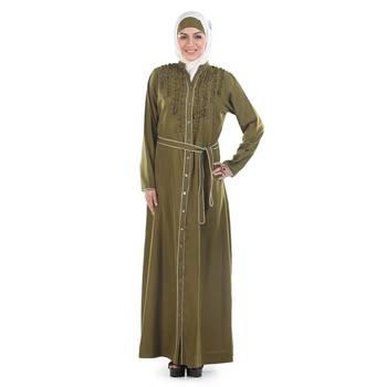 Green Polyester Islamic Look Arabian Style Daily Wear For Women Long Abaya 1