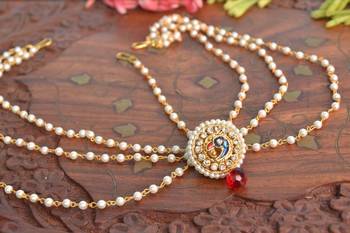 Designer Wedding Bridal Pearl Kundan Diamond Maang Tikka 1