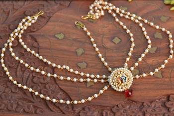 Designer Wedding Bridal Pearl Kundan Diamond Maang Tikka 2