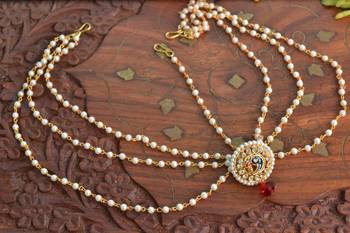Designer Wedding Bridal Pearl Kundan Diamond Maang Tikka 3