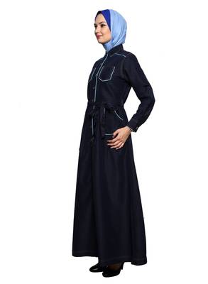 Blue Kashibo Daily Wear Islamic Look Arabian Style For Women Long Abaya 2