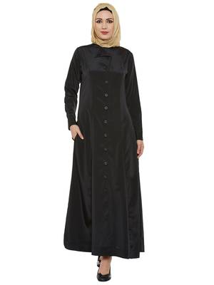 Black Polyester Daily Wear Islamic Look Arabian Style For Women Long Abaya 1