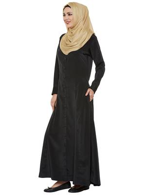 Black Polyester Daily Wear Islamic Look Arabian Style For Women Long Abaya 3