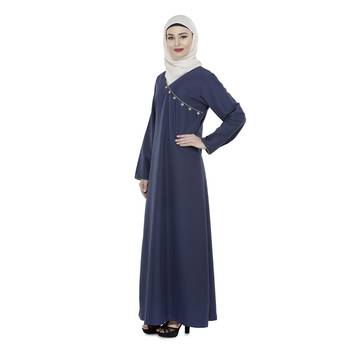 Blue Polyester Daily Wear Islamic Look Arabian Style For Women Long Abaya 2