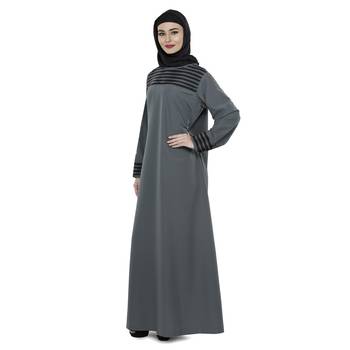 Grey Polyester Daily Wear Islamic Look Arabian Style For Women Long Abaya 1