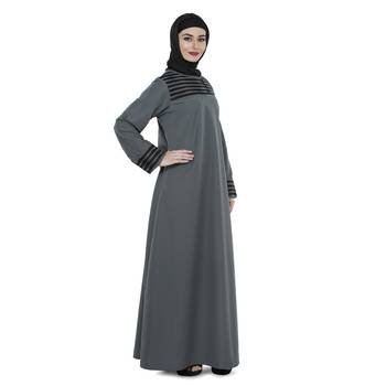 Grey Polyester Daily Wear Islamic Look Arabian Style For Women Long Abaya 2