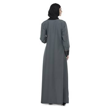 Grey Polyester Daily Wear Islamic Look Arabian Style For Women Long Abaya 3