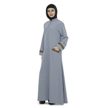 Grey Polyester Daily Wear Islamic Look Arabian Style For Women Long Abaya 1