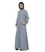 Grey Polyester Daily Wear Islamic Look Arabian Style For Women Long Abaya
