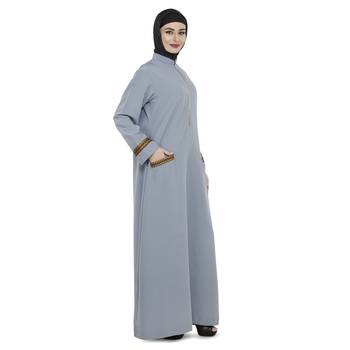 Grey Polyester Daily Wear Islamic Look Arabian Style For Women Long Abaya 2