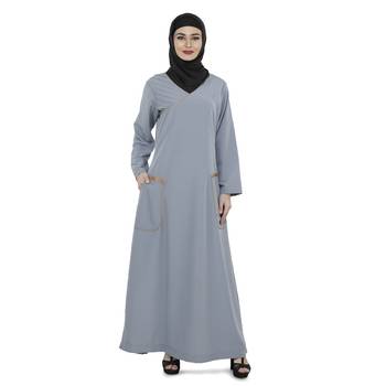 Grey Polyester Daily Wear Islamic Look Arabian Style For Women Long Abaya 1