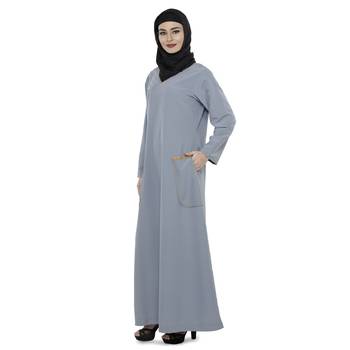 Grey Polyester Daily Wear Islamic Look Arabian Style For Women Long Abaya 2