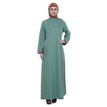 Green Polyester Daily Wear Islamic Look Arabian Style For Women Long Abaya 1
