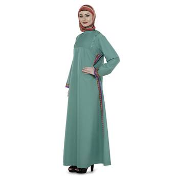 Green Polyester Daily Wear Islamic Look Arabian Style For Women Long Abaya 2