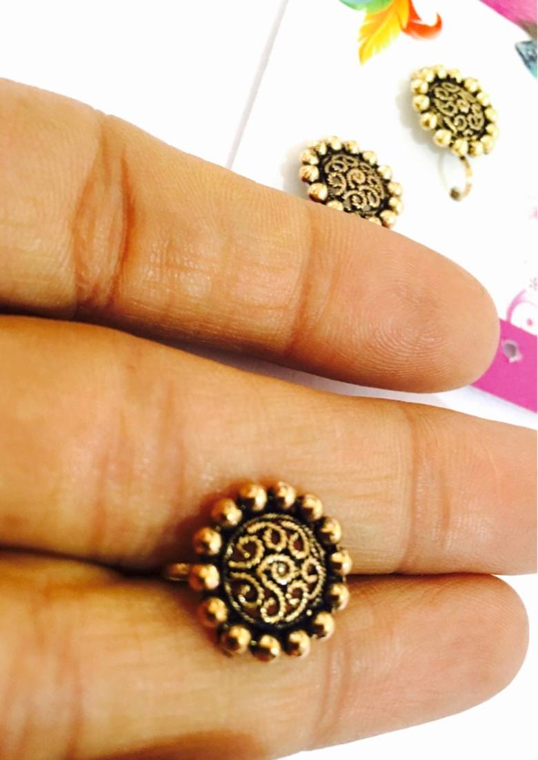 Antique Gold Plated Nose Ring Press Nath Type Set Of 3, Nr40