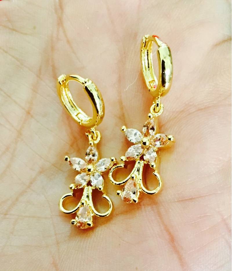 Gold Plated American Diamond Lct Bali Hoop Earrings ETHNIC INDIA