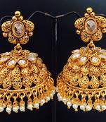 Gold Plated Jhumka Temple Pearl Drop Earrings
