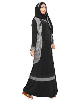 Black & Silver Color Diamond Stone Work Burkha With Hijab 2