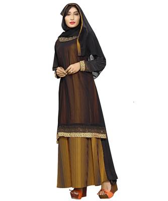 Black & Yellow Color Plain Lining Burkha With Hijab 1